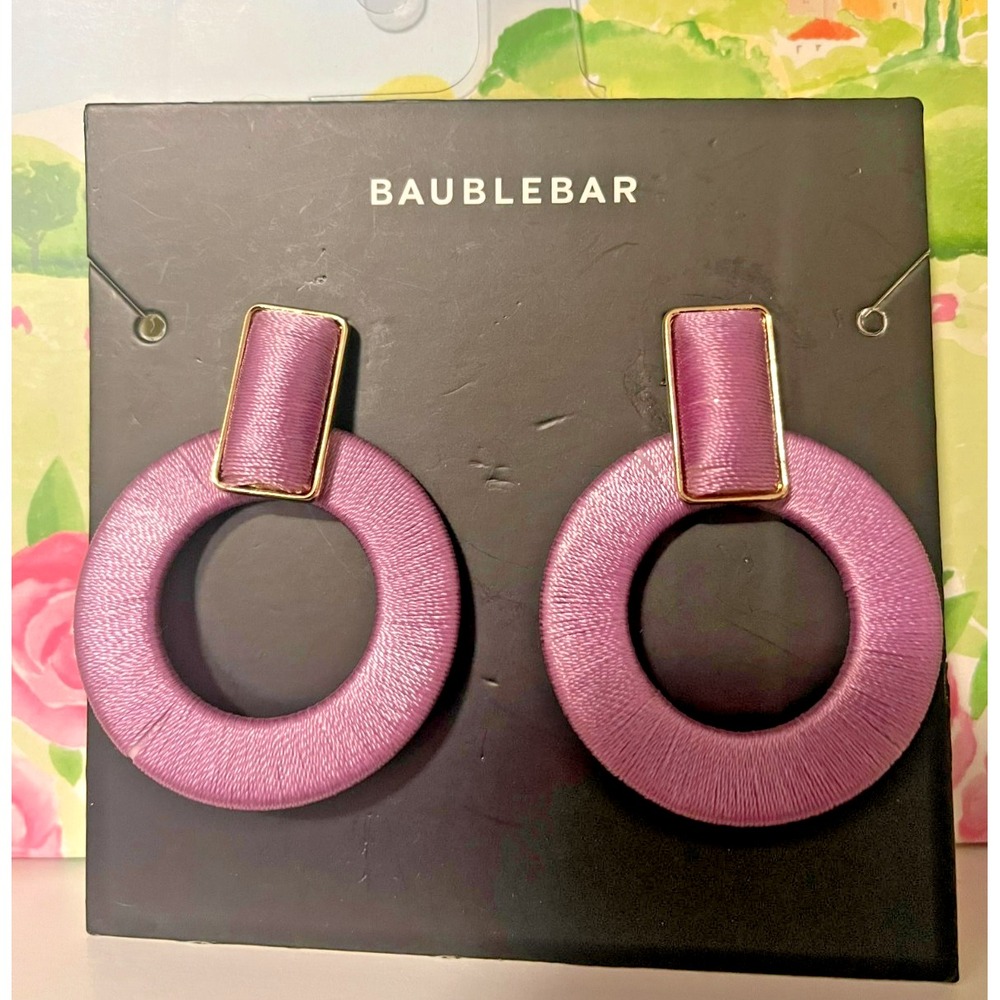 Baublebar Gold Tone Purple Thread Wrapped Vintage Hoop Earrings - New with tag